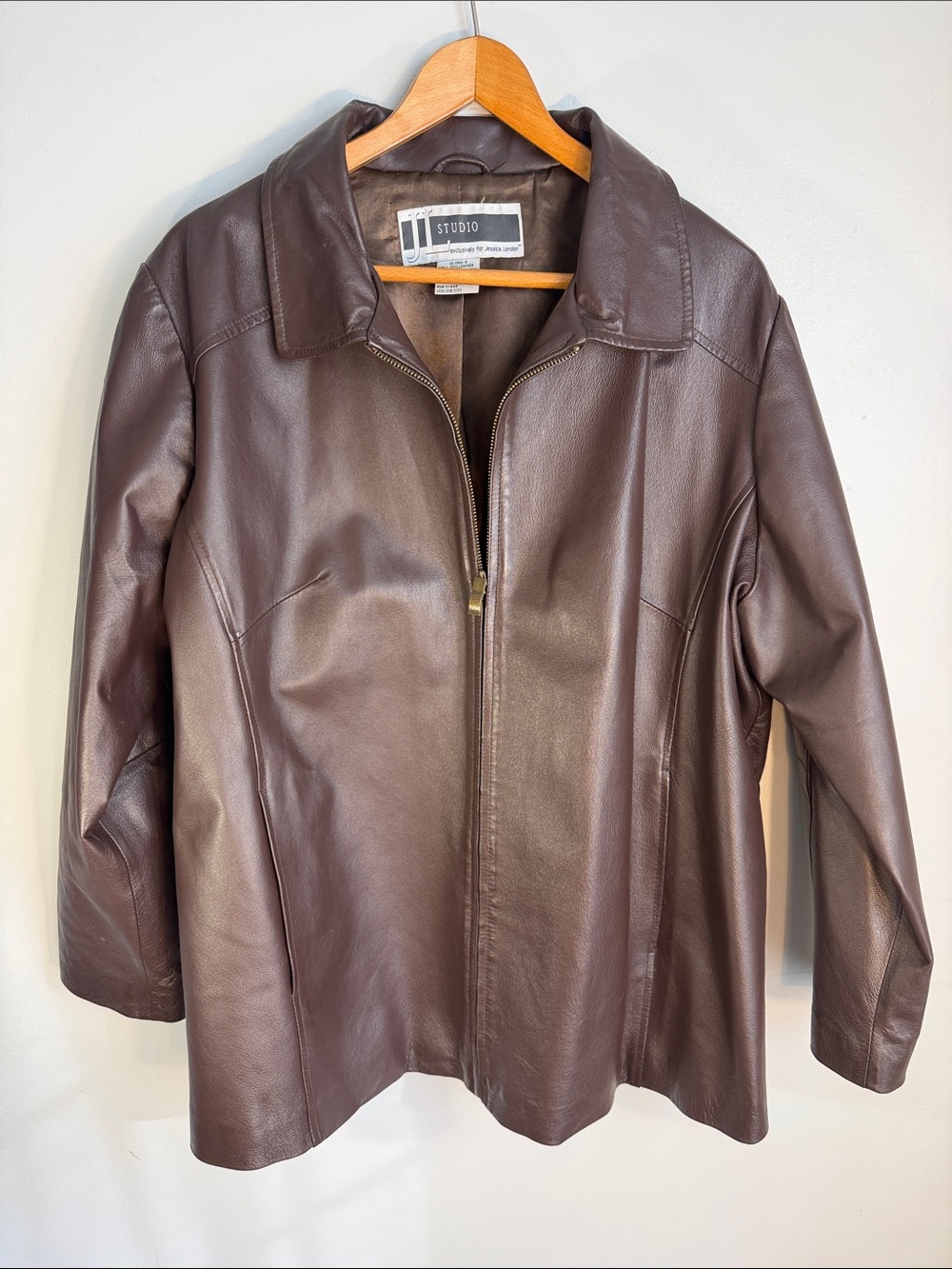 Vintage J.L. Studio Plus Size 100% Leather Brown Jacket, Size 22w